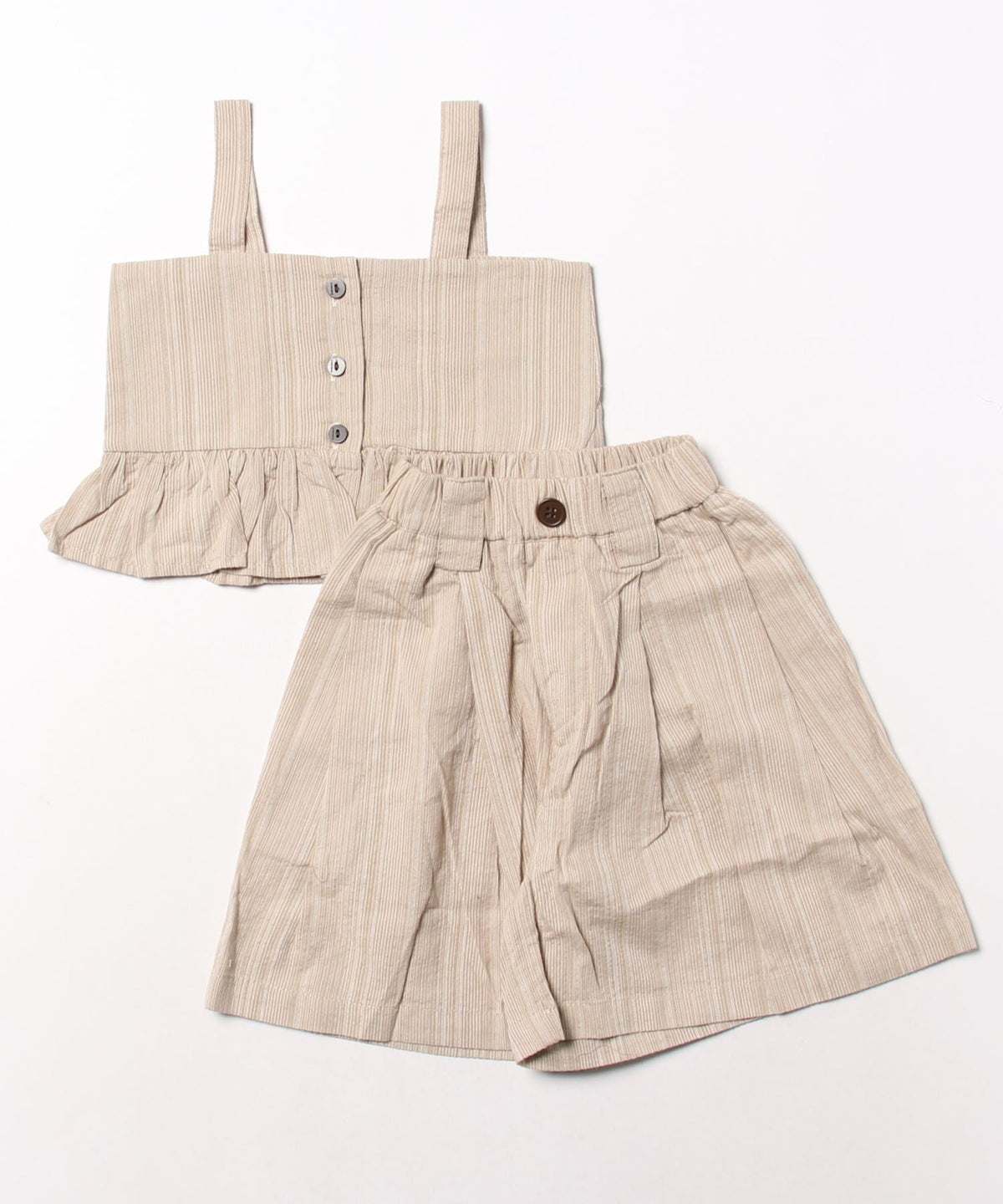【aimoha-KIDS-】子供服 無地裾フリルキャミソール+ショットパンツ セットアップ (SS)