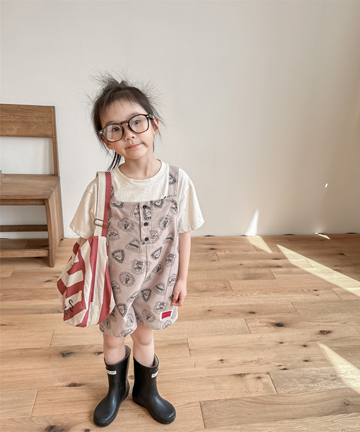 【aimoha-KIDS-】韓国子供服 アメカジ総柄サロペット