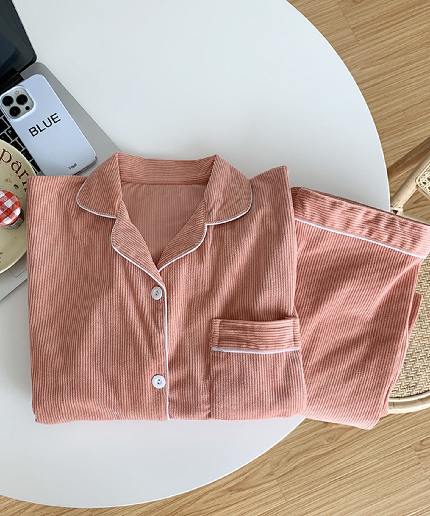 コ一デュロイ長袖シャツ&ロングパンツ ルームウェア