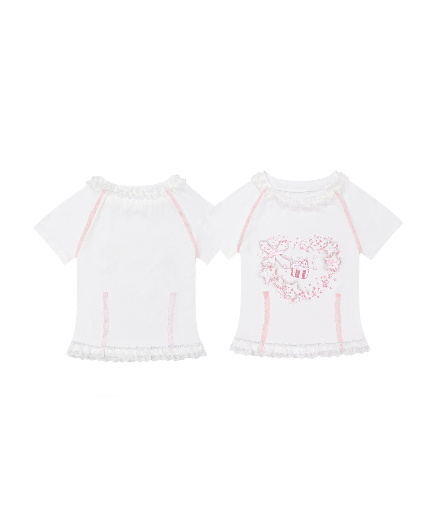 HOOK for girls リボン×プリント レースTシャツ