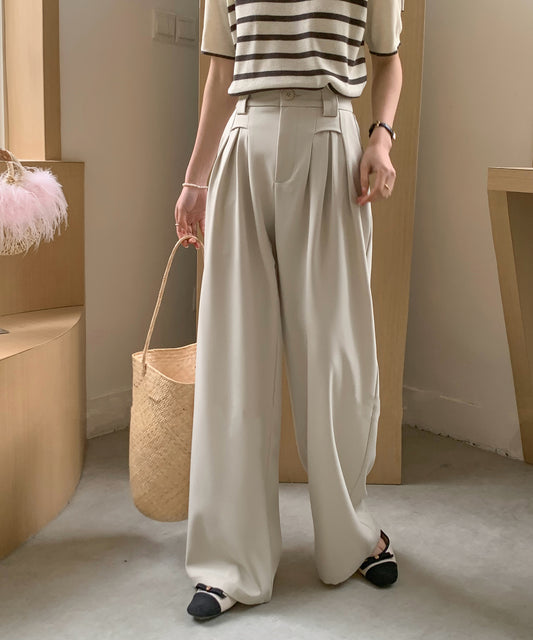 【aimoha】ハイウエストデザインタックスラックス