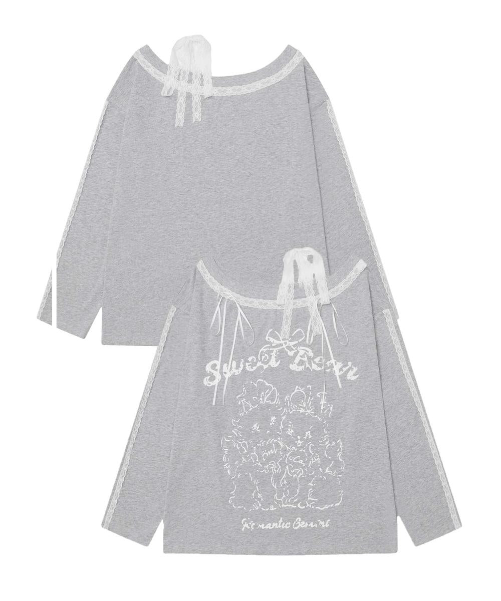 【HOOK】for girls わんちゃんプリントレース使用カットソー