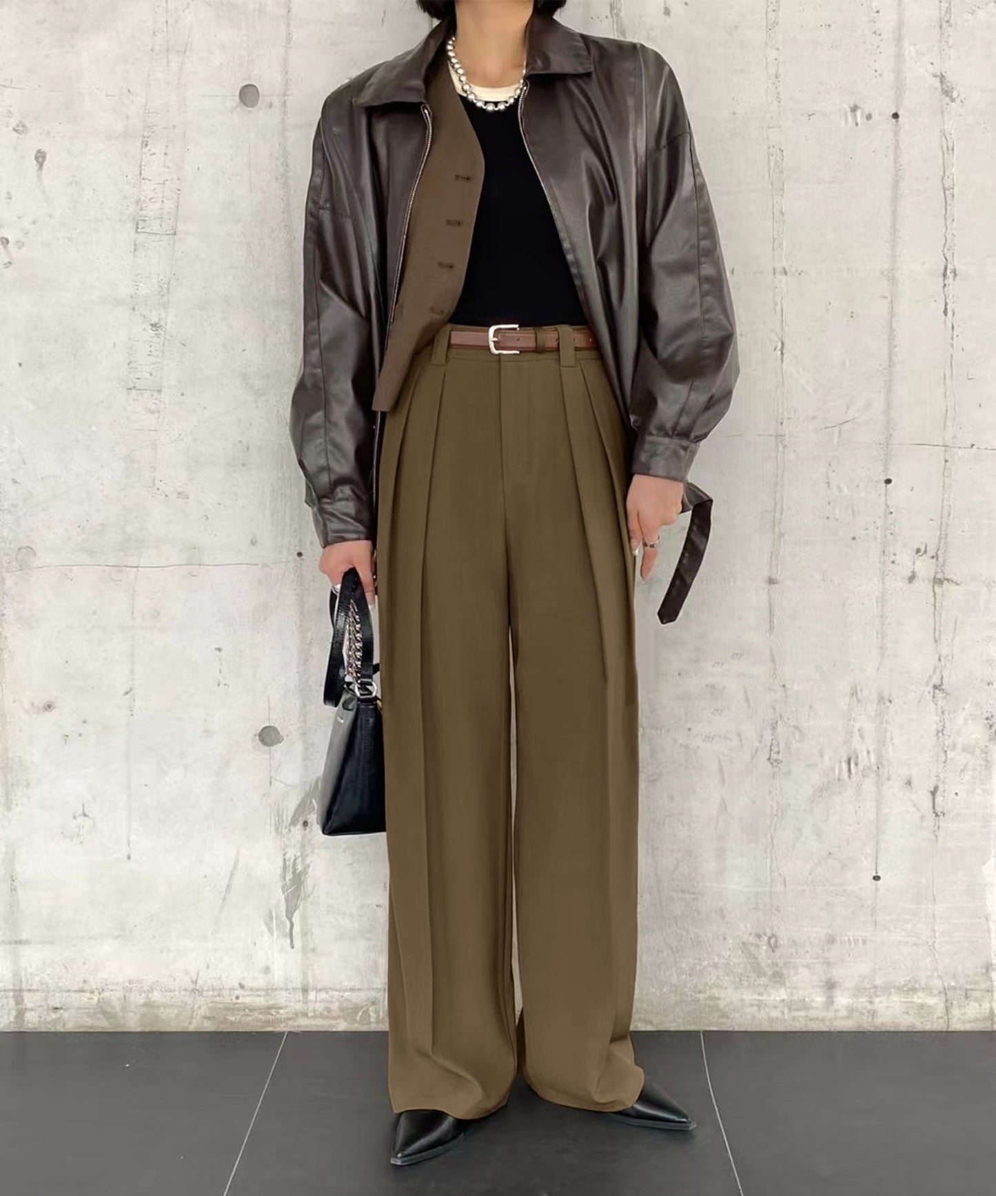 aimoha /ストレート ダブルタック ワイドパンツ