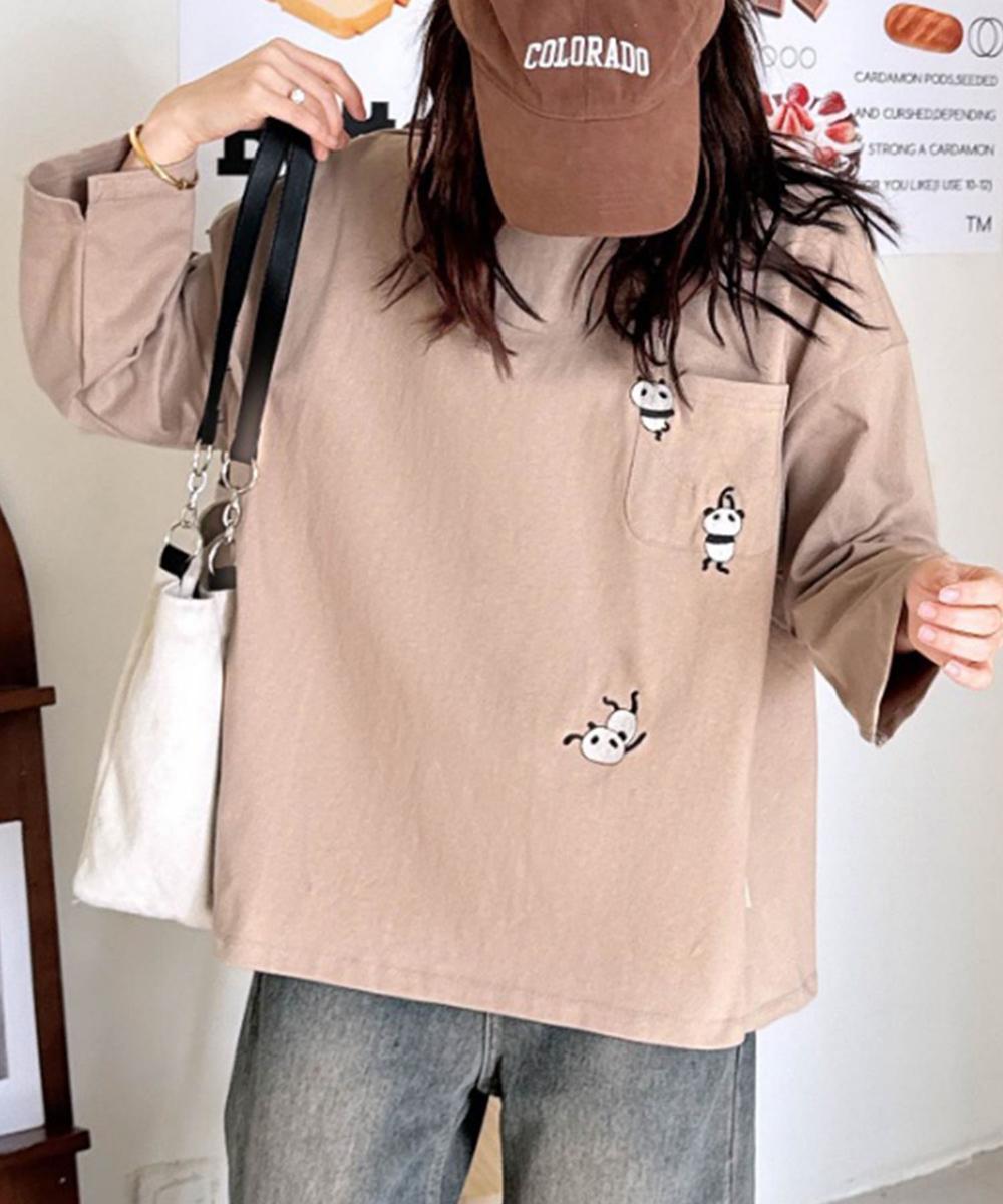 パンダ刺繍ロングスリーブTシャツ