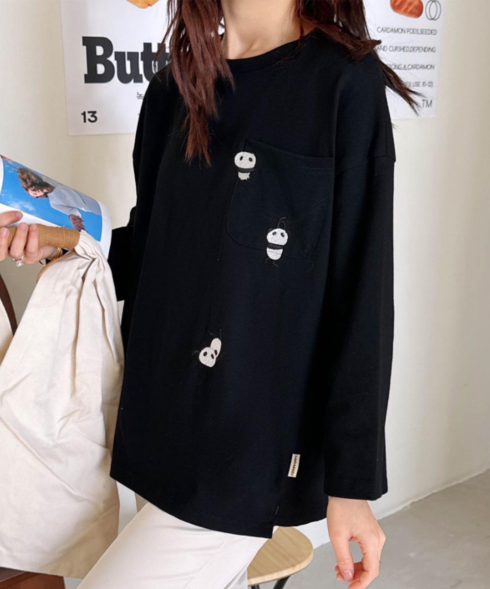 パンダ刺繍ロングスリーブTシャツ