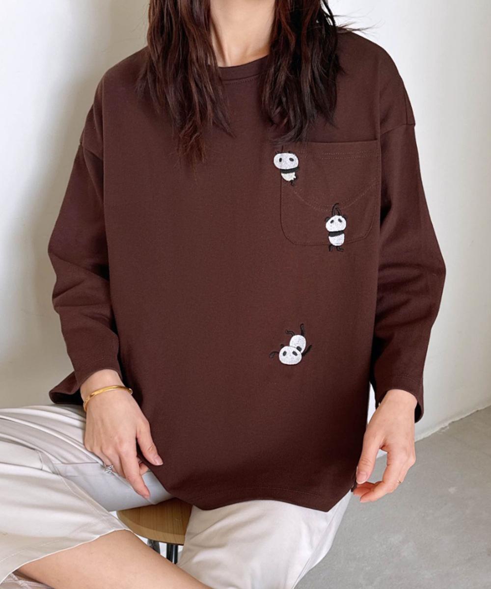 パンダ刺繍ロングスリーブTシャツ