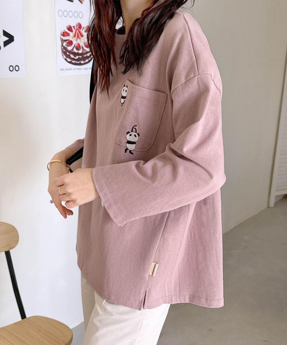 パンダ刺繍ロングスリーブTシャツ