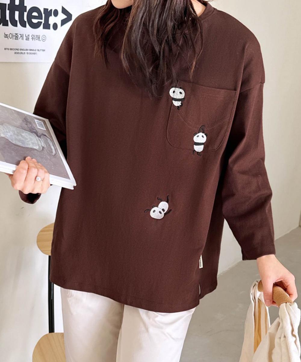 パンダ刺繍ロングスリーブTシャツ
