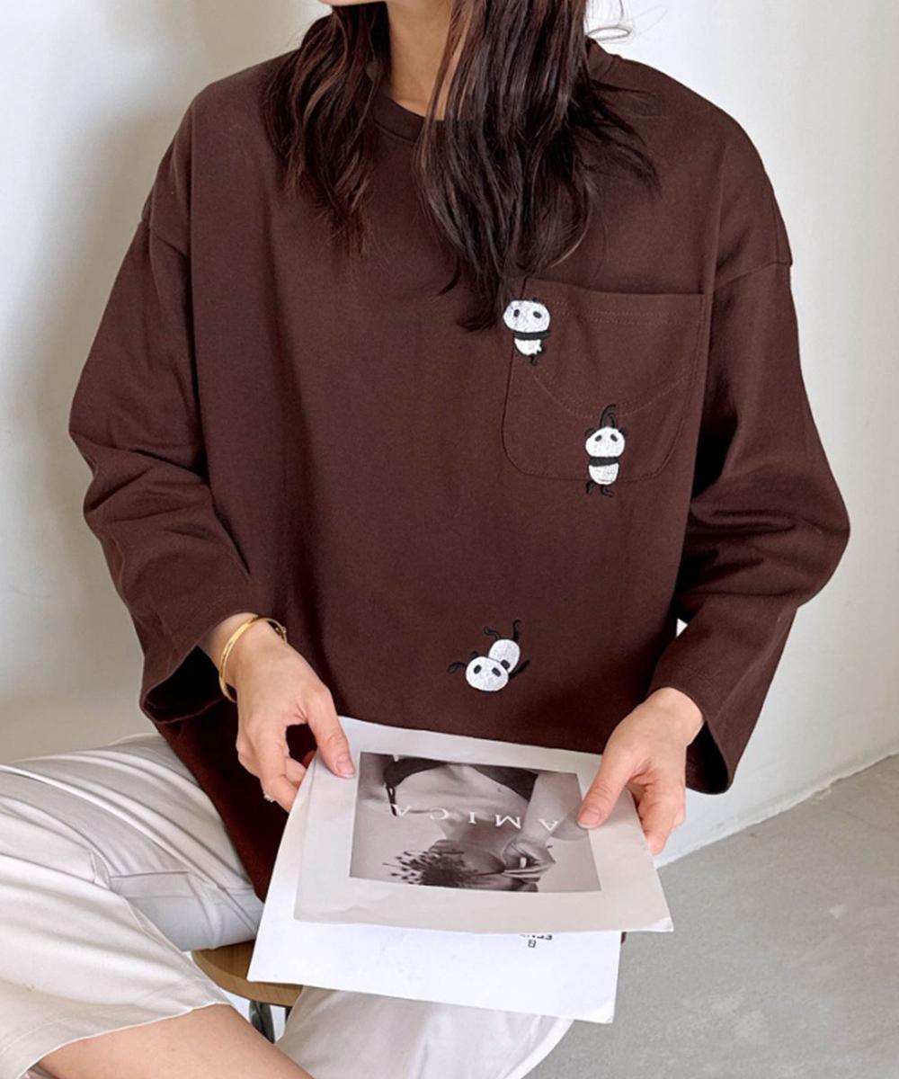 パンダ刺繍ロングスリーブTシャツ