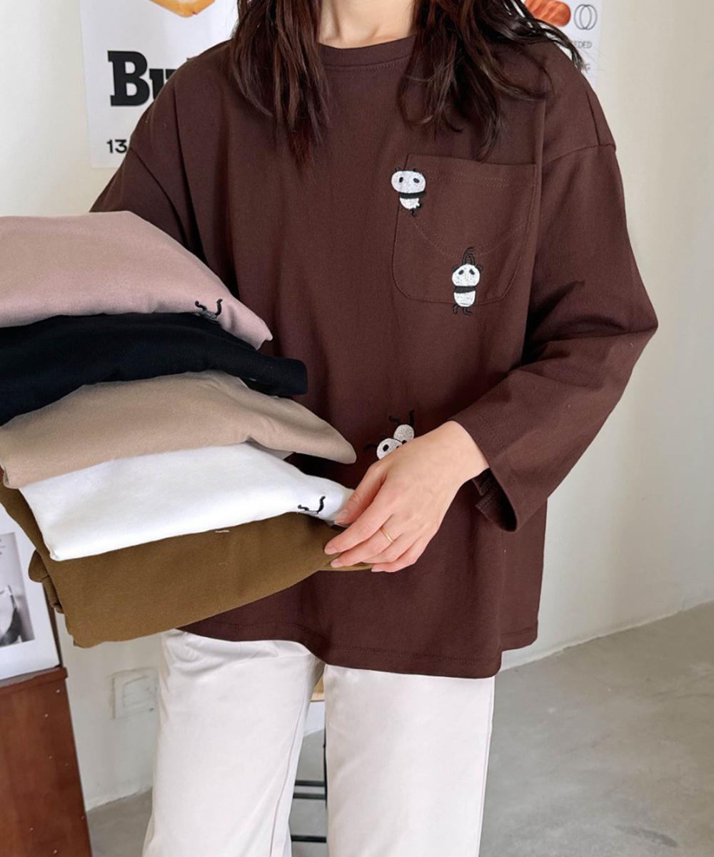 パンダ刺繍ロングスリーブTシャツ