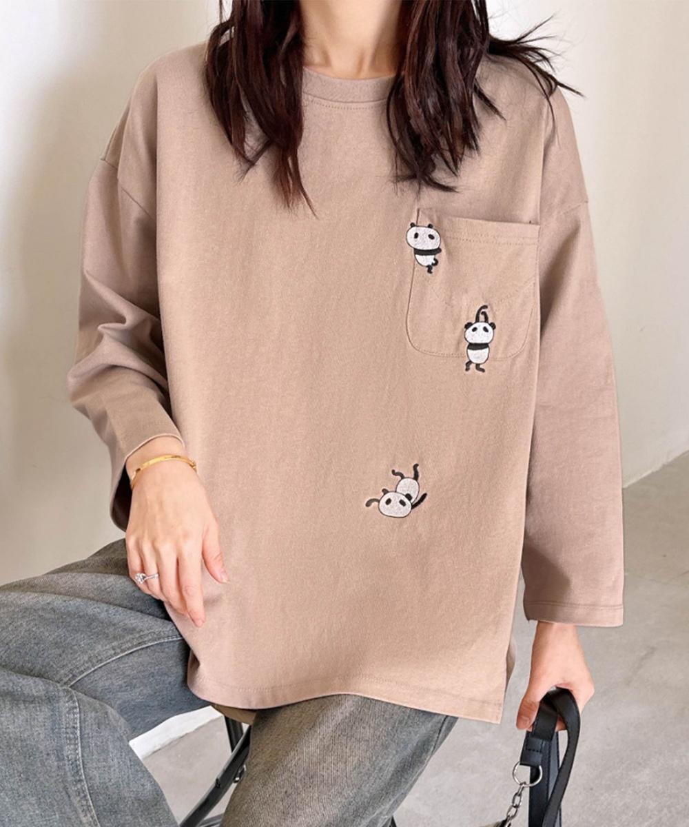 パンダ刺繍ロングスリーブTシャツ