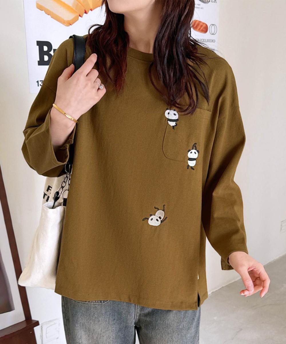 パンダ刺繍ロングスリーブTシャツ