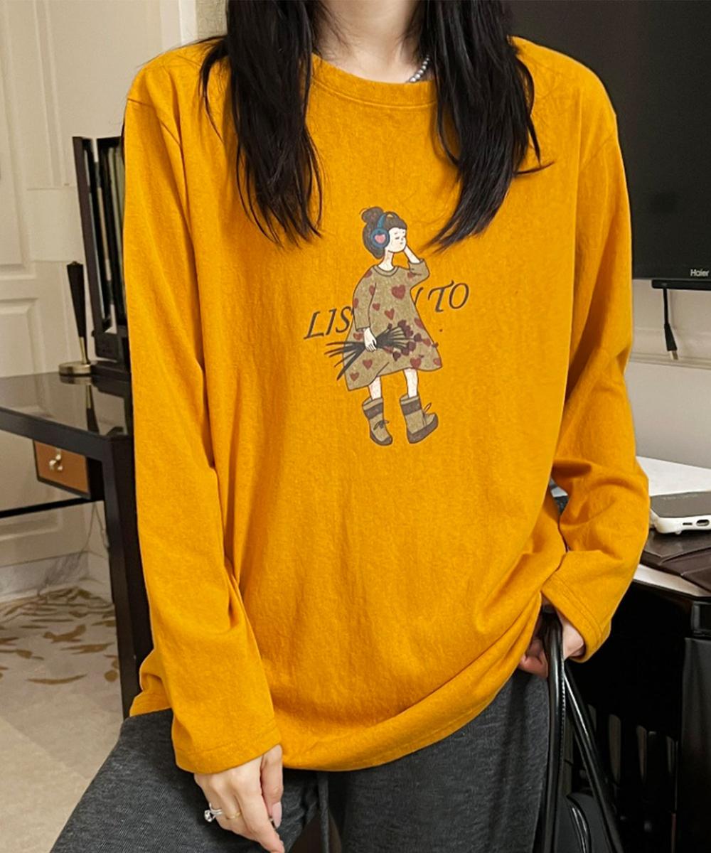 イラストプリントロングスリーブTシャツ