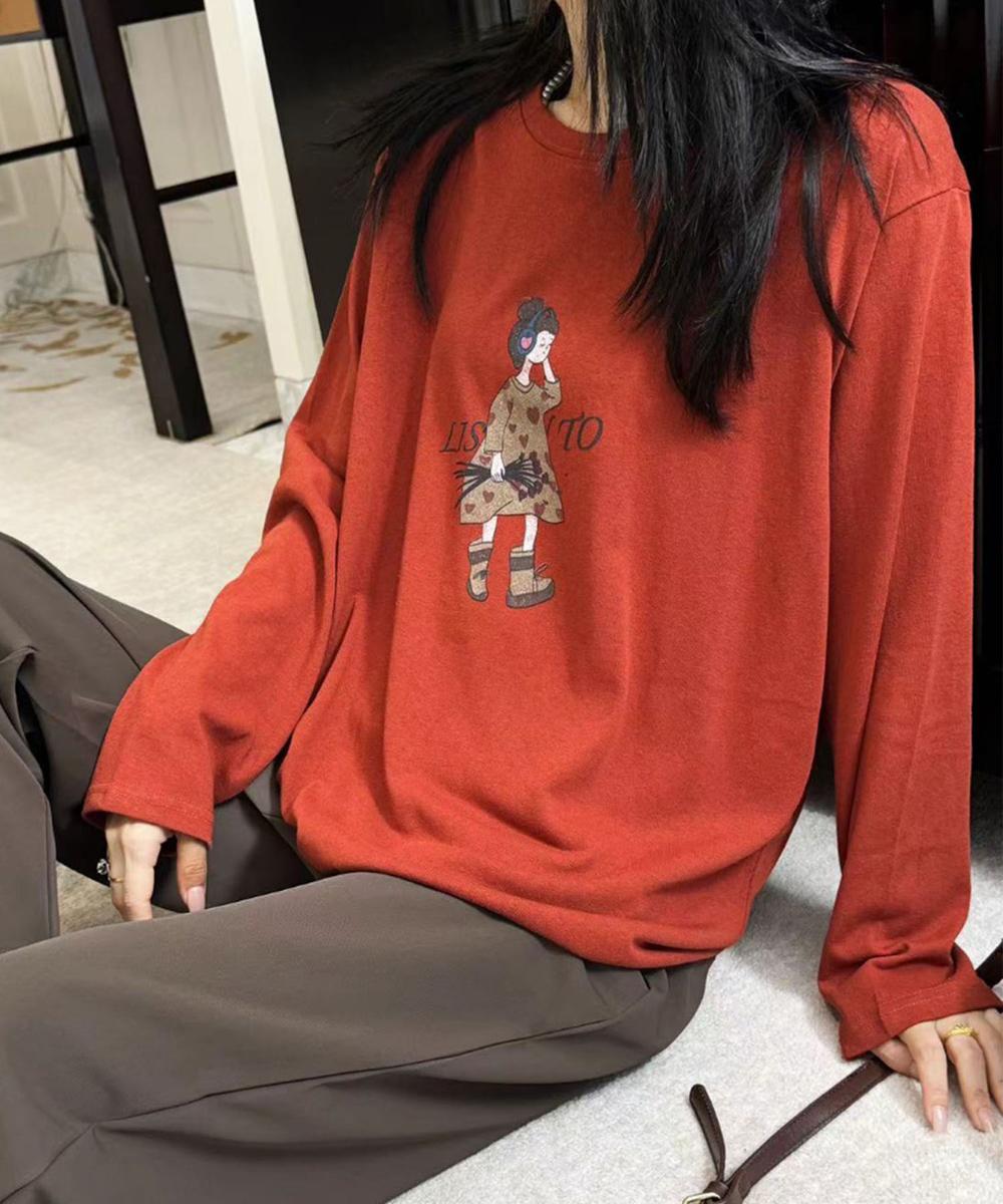 イラストプリントロングスリーブTシャツ