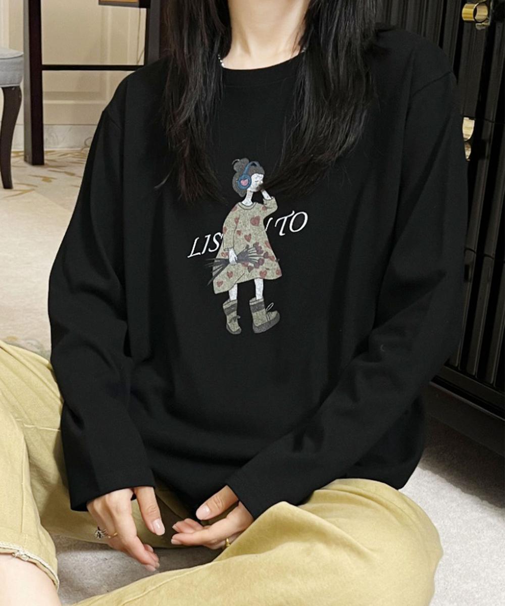 イラストプリントロングスリーブTシャツ