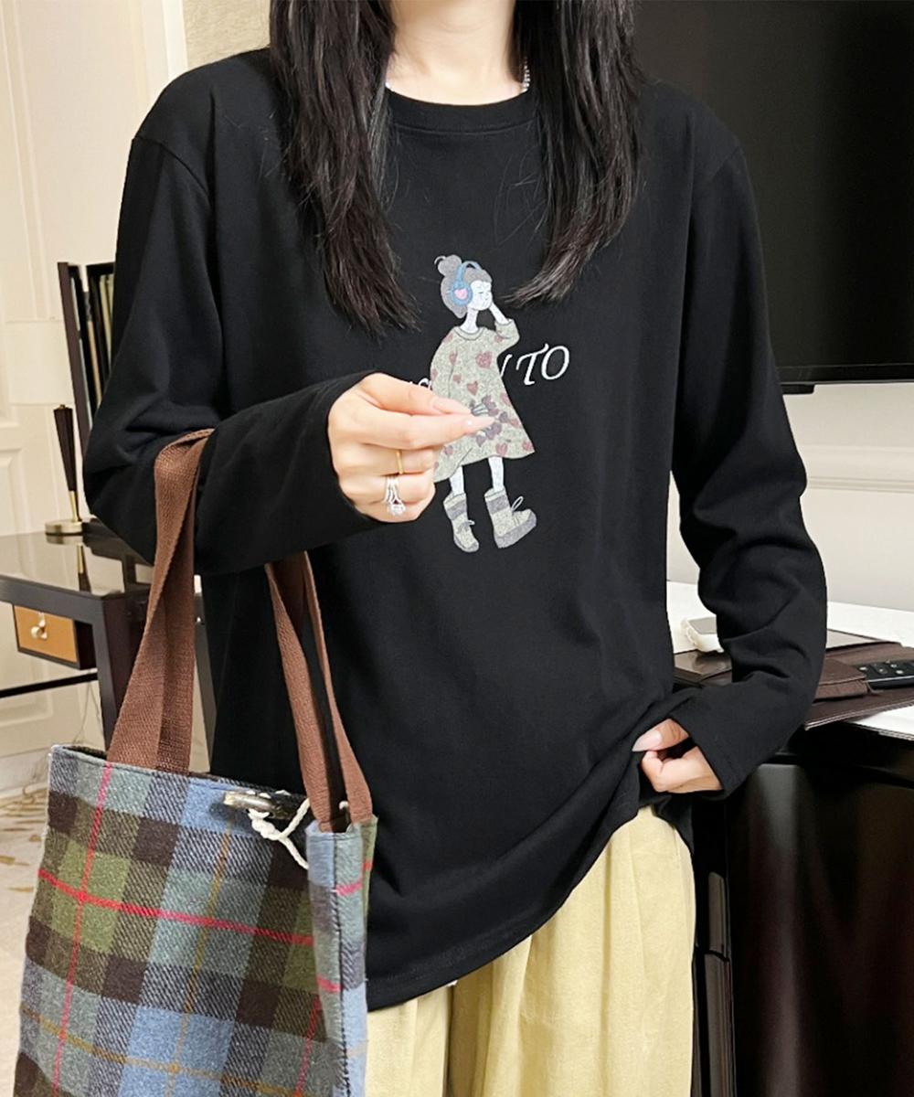 イラストプリントロングスリーブTシャツ