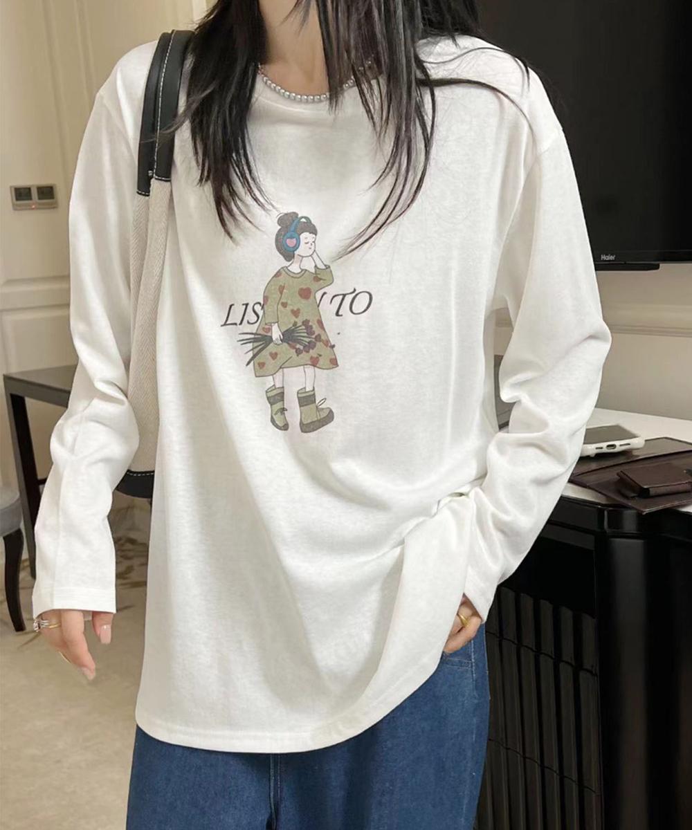 イラストプリントロングスリーブTシャツ