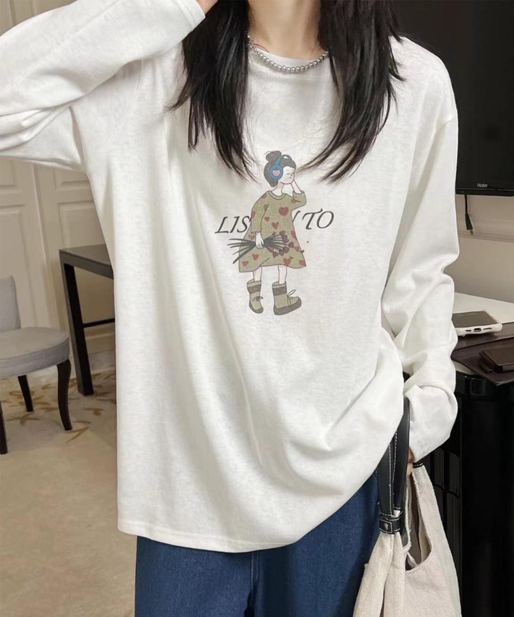 イラストプリントロングスリーブTシャツ