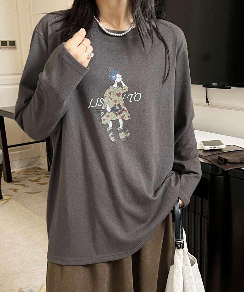 イラストプリントロングスリーブTシャツ