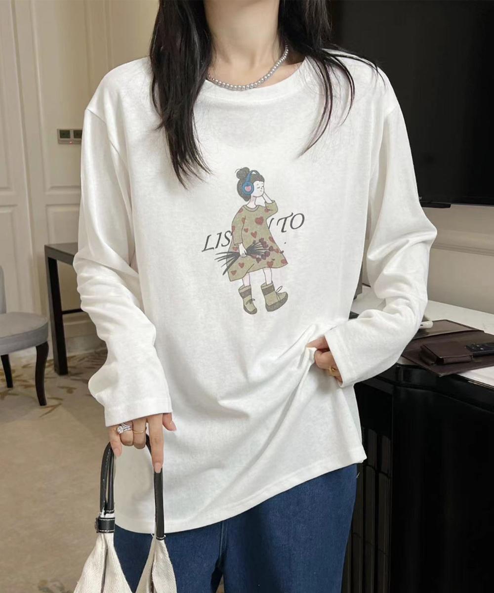 イラストプリントロングスリーブTシャツ
