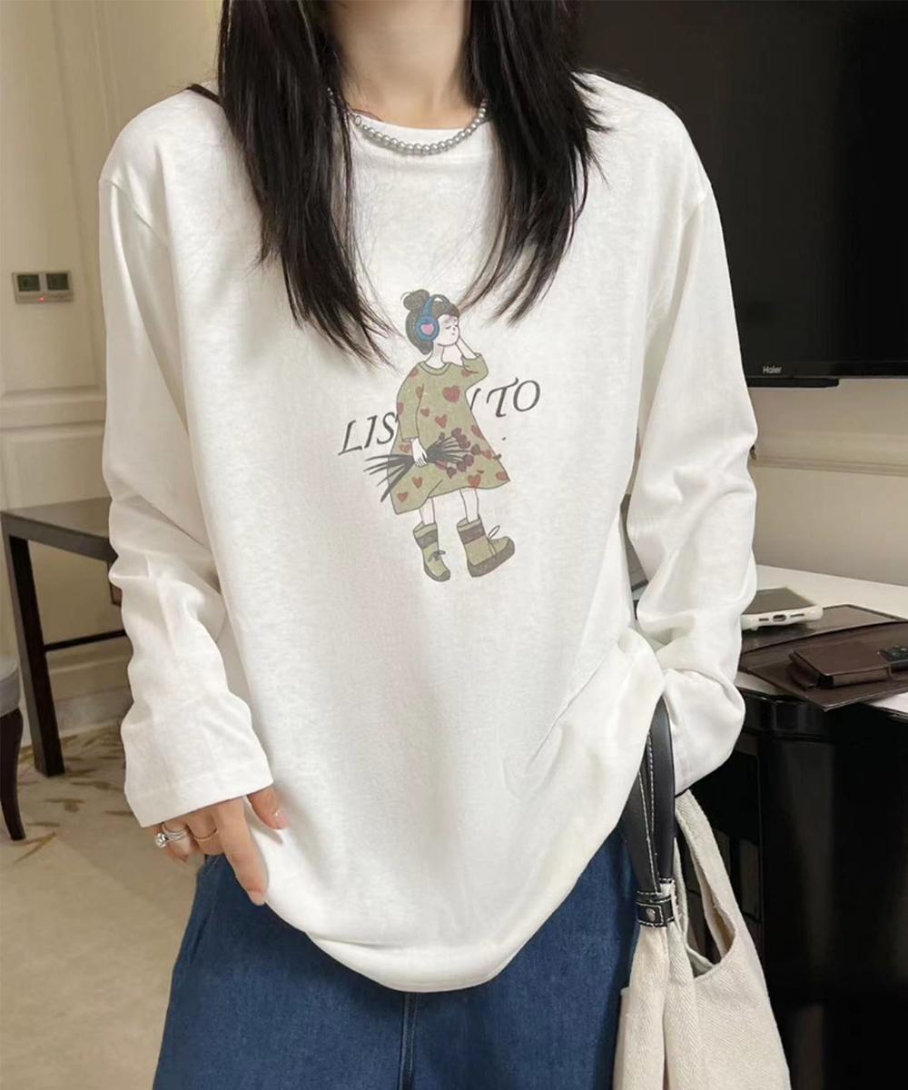 イラストプリントロングスリーブTシャツ