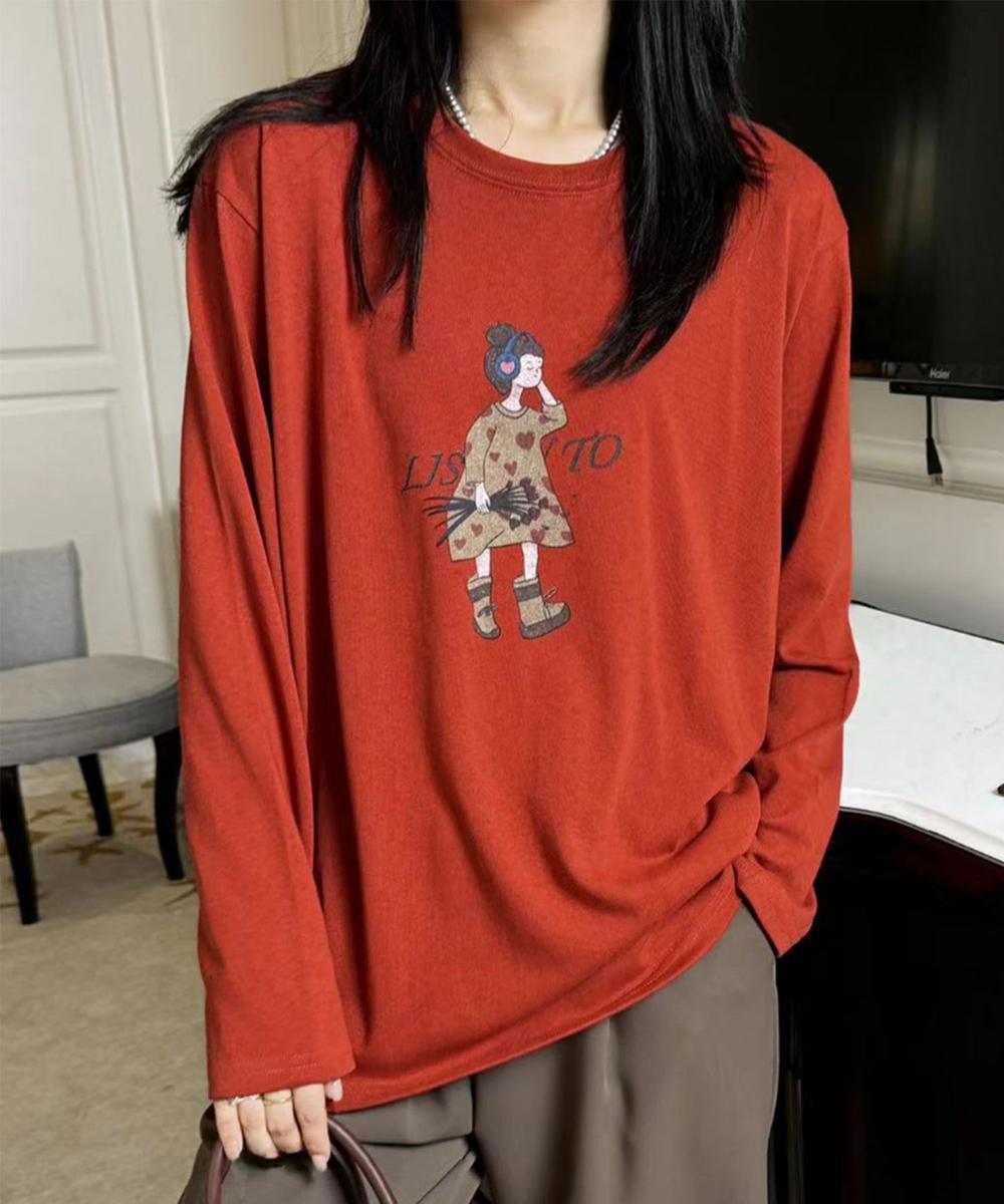 イラストプリントロングスリーブTシャツ