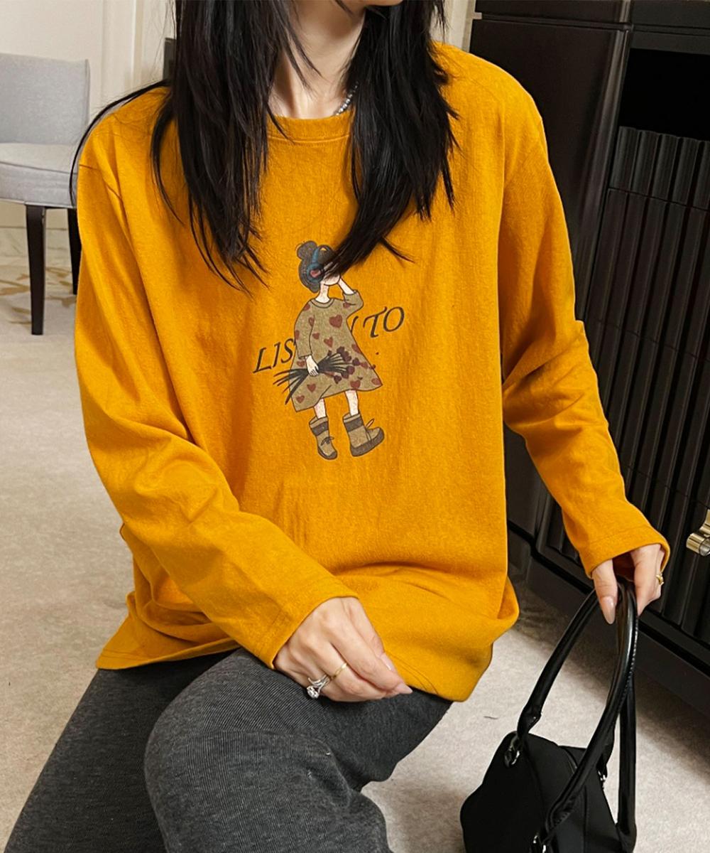 イラストプリントロングスリーブTシャツ