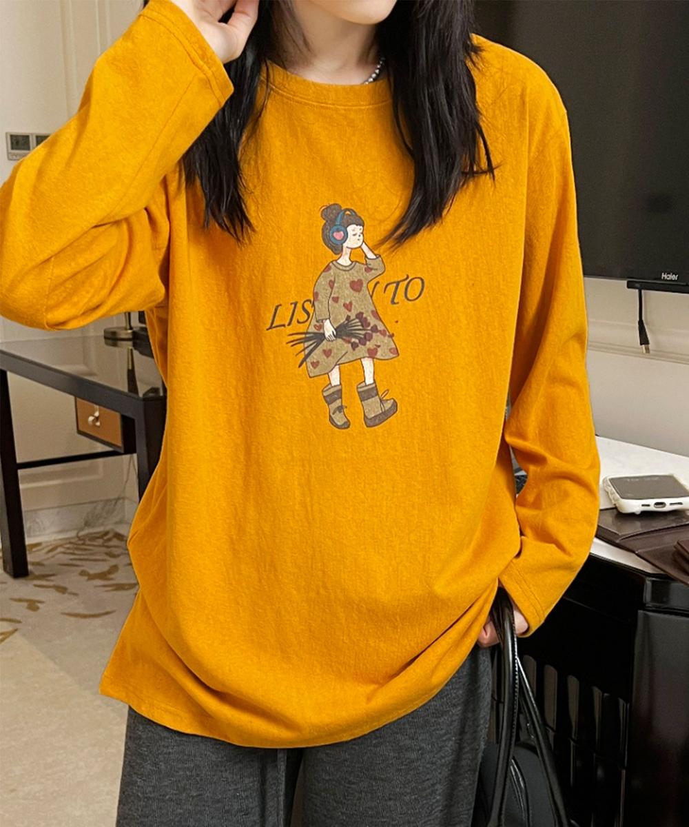 イラストプリントロングスリーブTシャツ