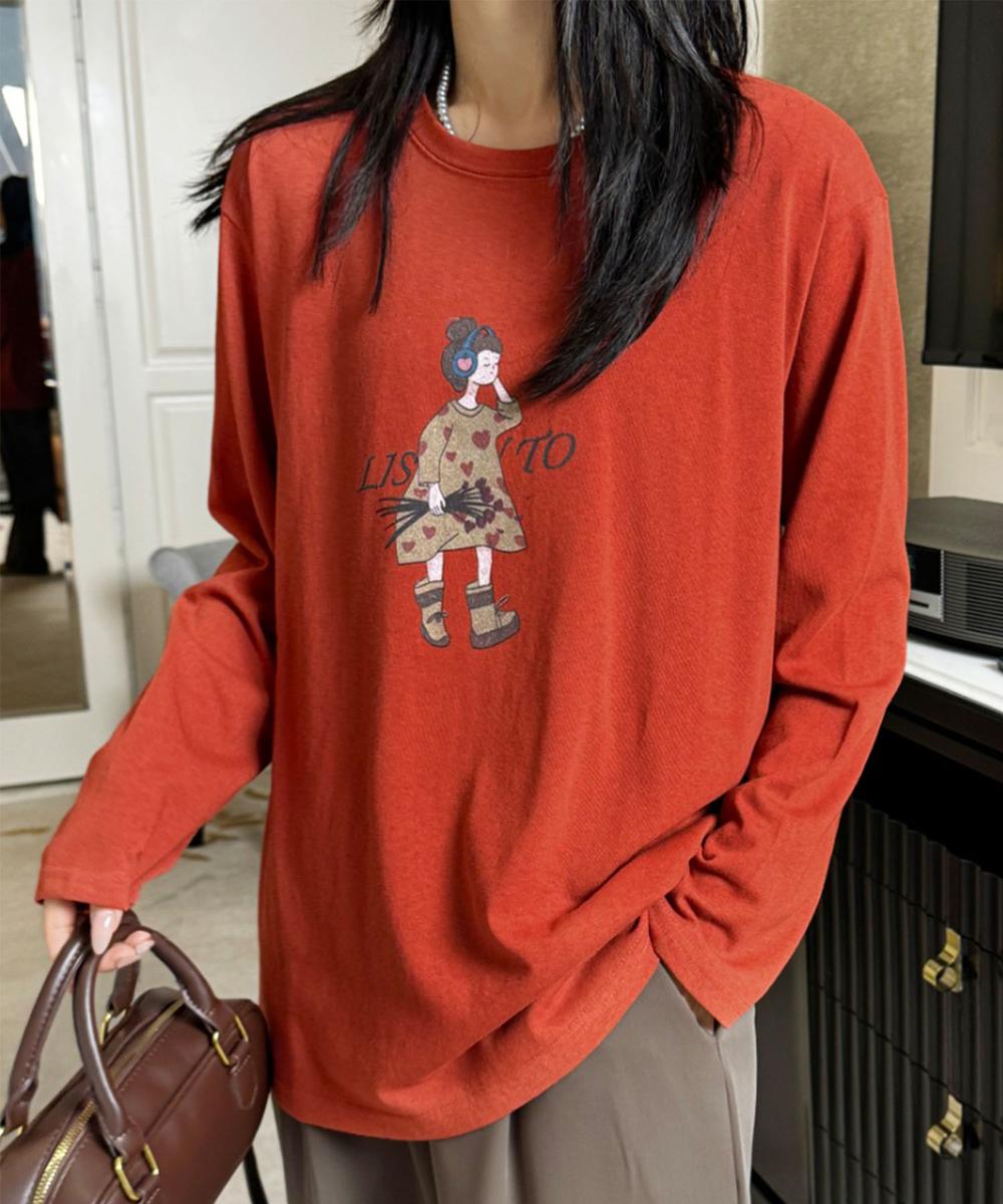 イラストプリントロングスリーブTシャツ