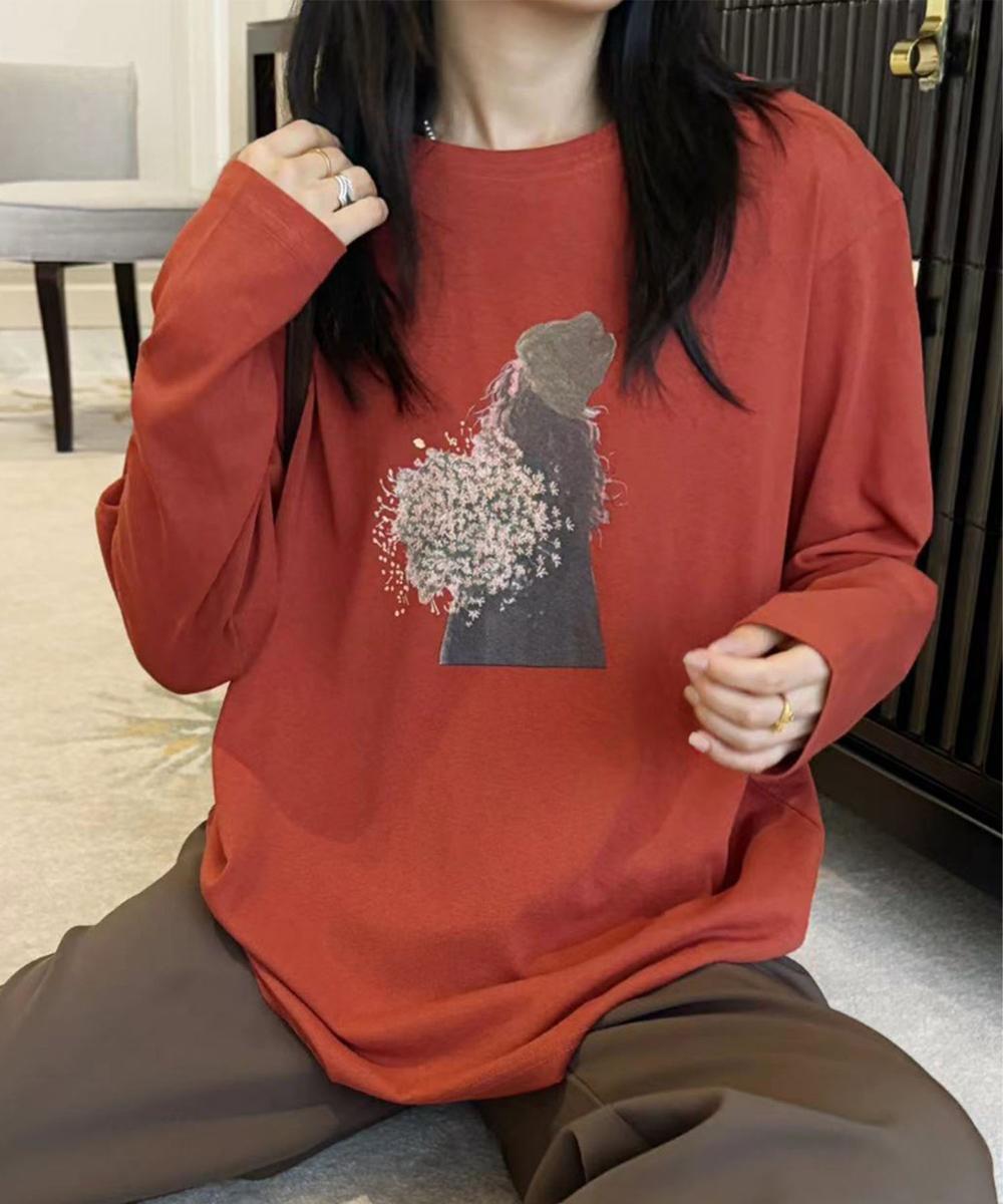 プリントカジュアルロングスリーブTシャツ