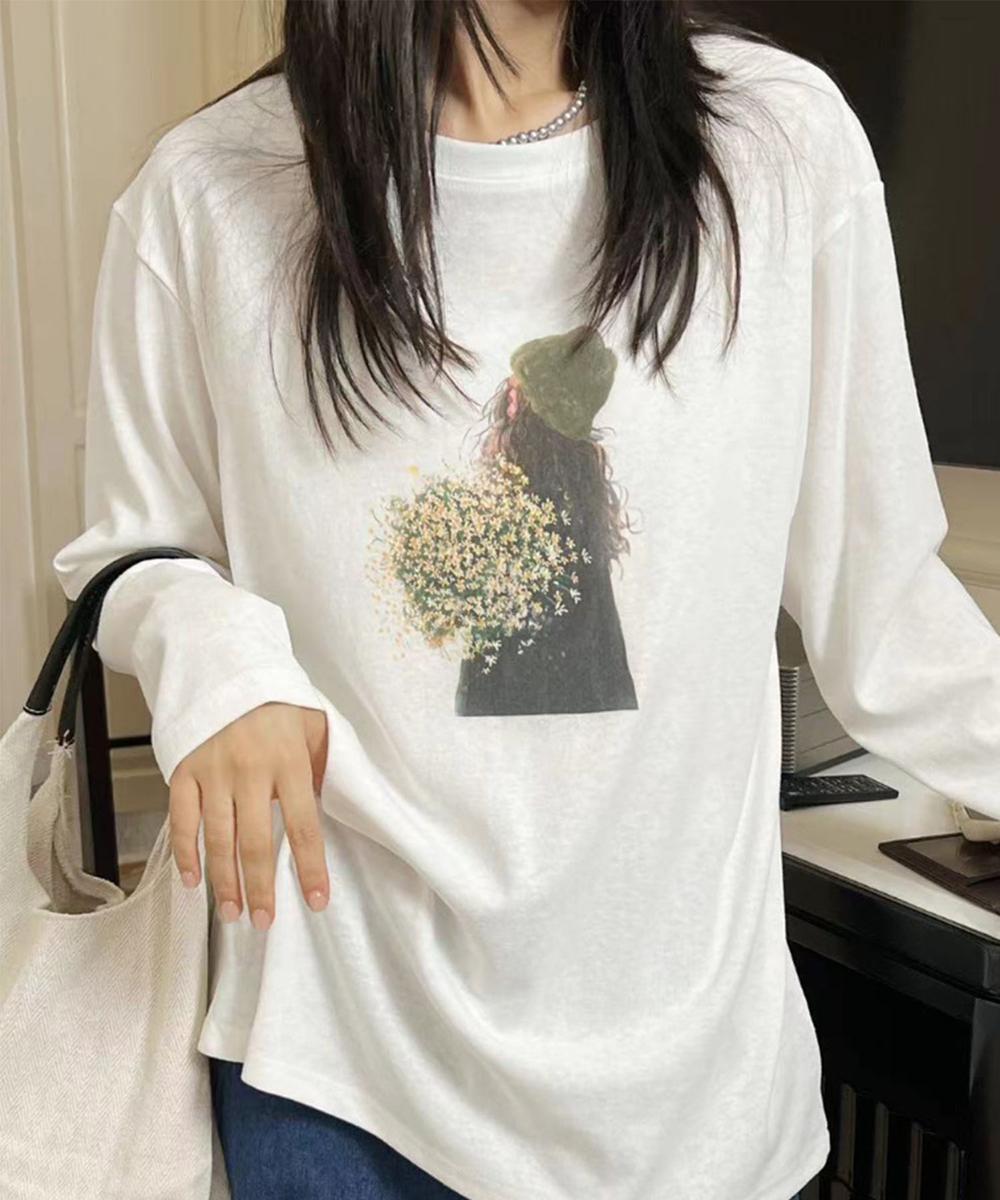 プリントカジュアルロングスリーブTシャツ