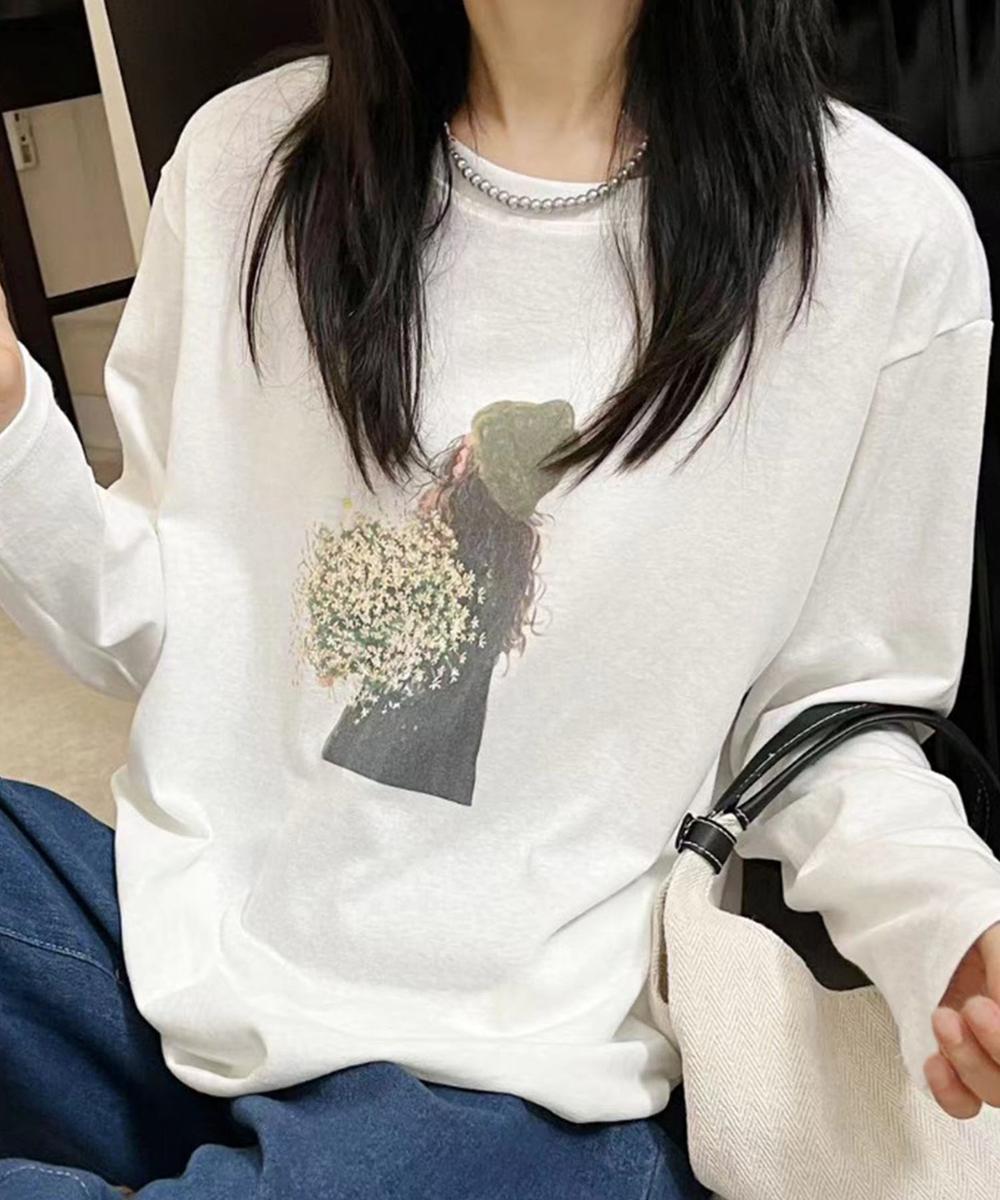 プリントカジュアルロングスリーブTシャツ