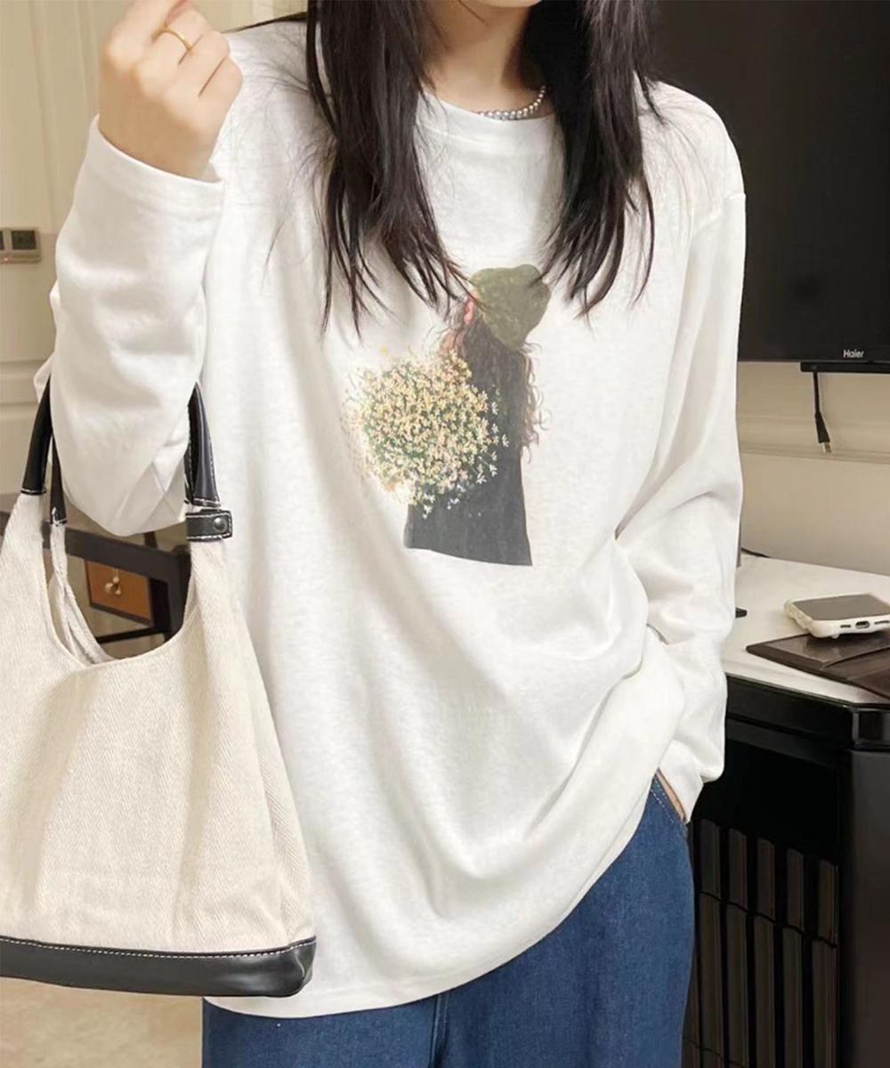 プリントカジュアルロングスリーブTシャツ