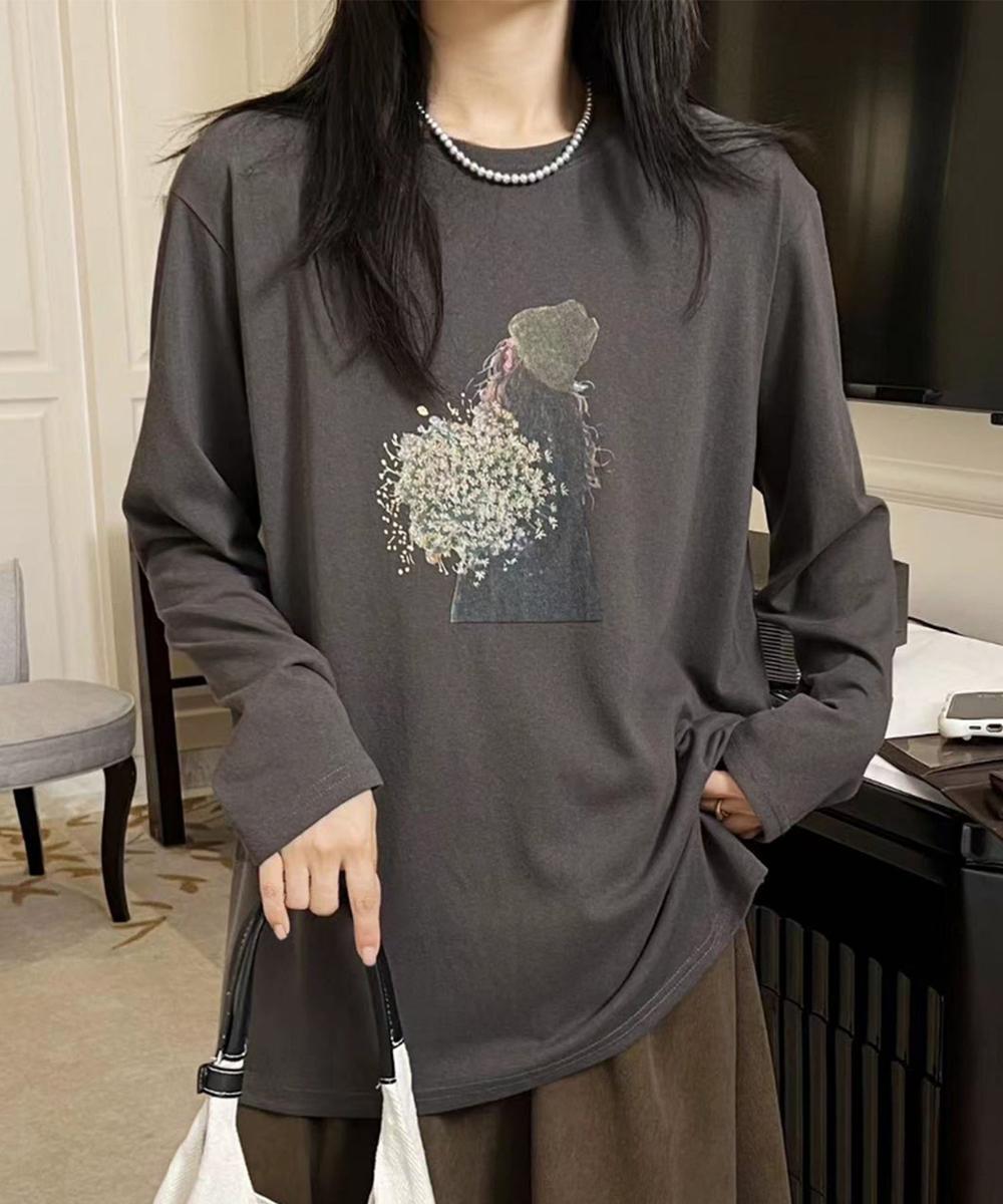 プリントカジュアルロングスリーブTシャツ