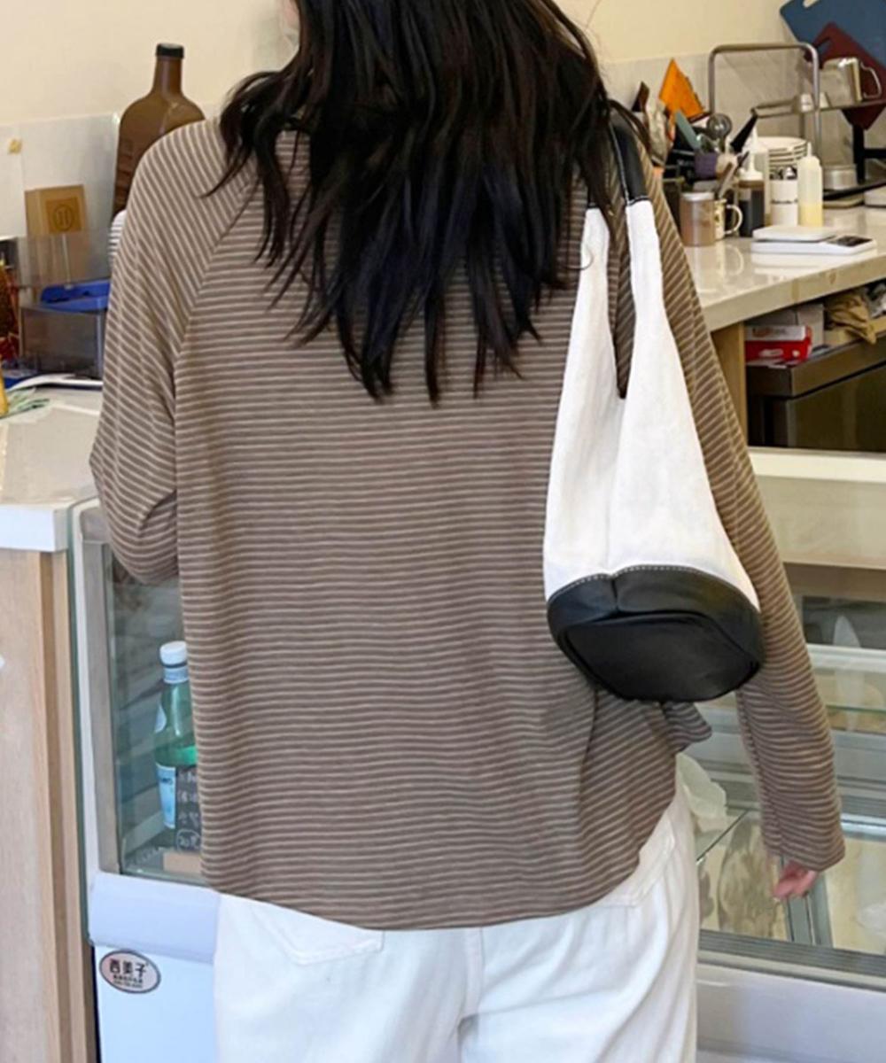 ボーダーヘンリーネック長袖Tシャツ