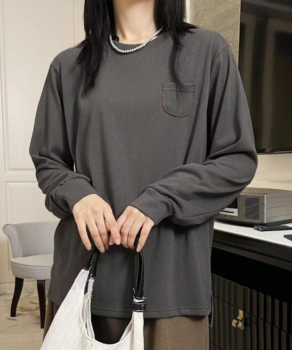 ポケット付きシンプルロングスリーブTシャツ