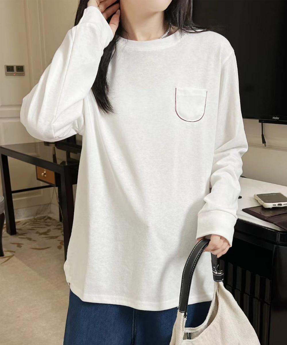 ポケット付きシンプルロングスリーブTシャツ