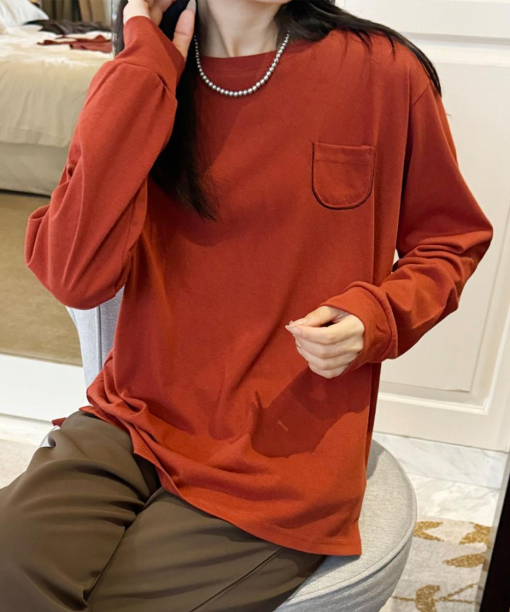 ポケット付きシンプルロングスリーブTシャツ
