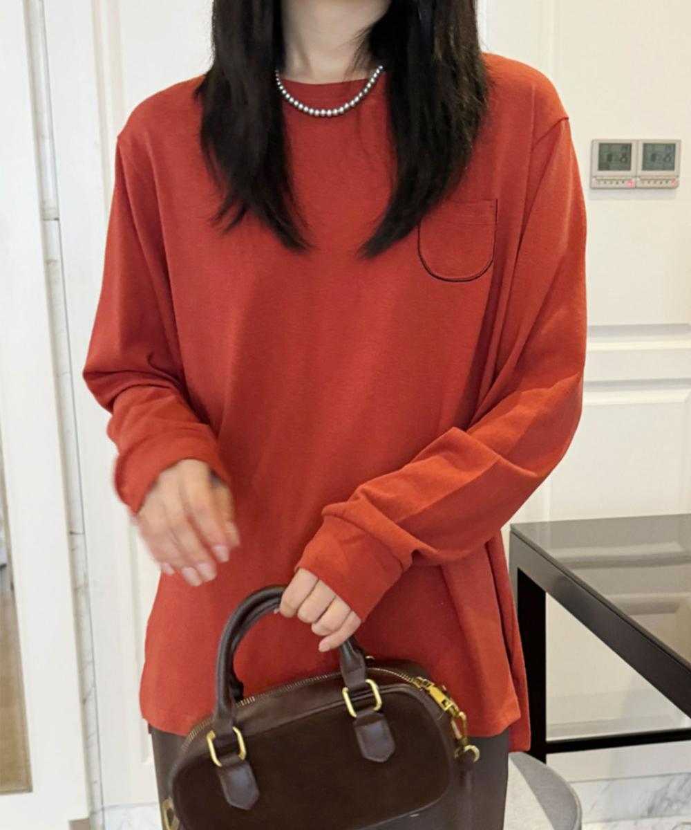 ポケット付きシンプルロングスリーブTシャツ