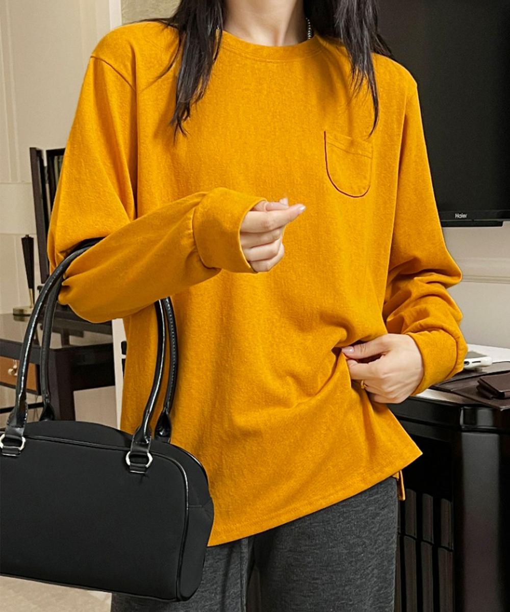 ポケット付きシンプルロングスリーブTシャツ