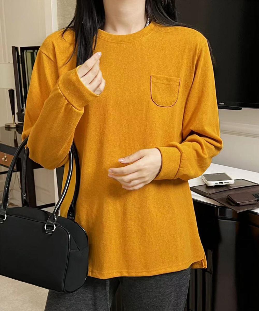 ポケット付きシンプルロングスリーブTシャツ