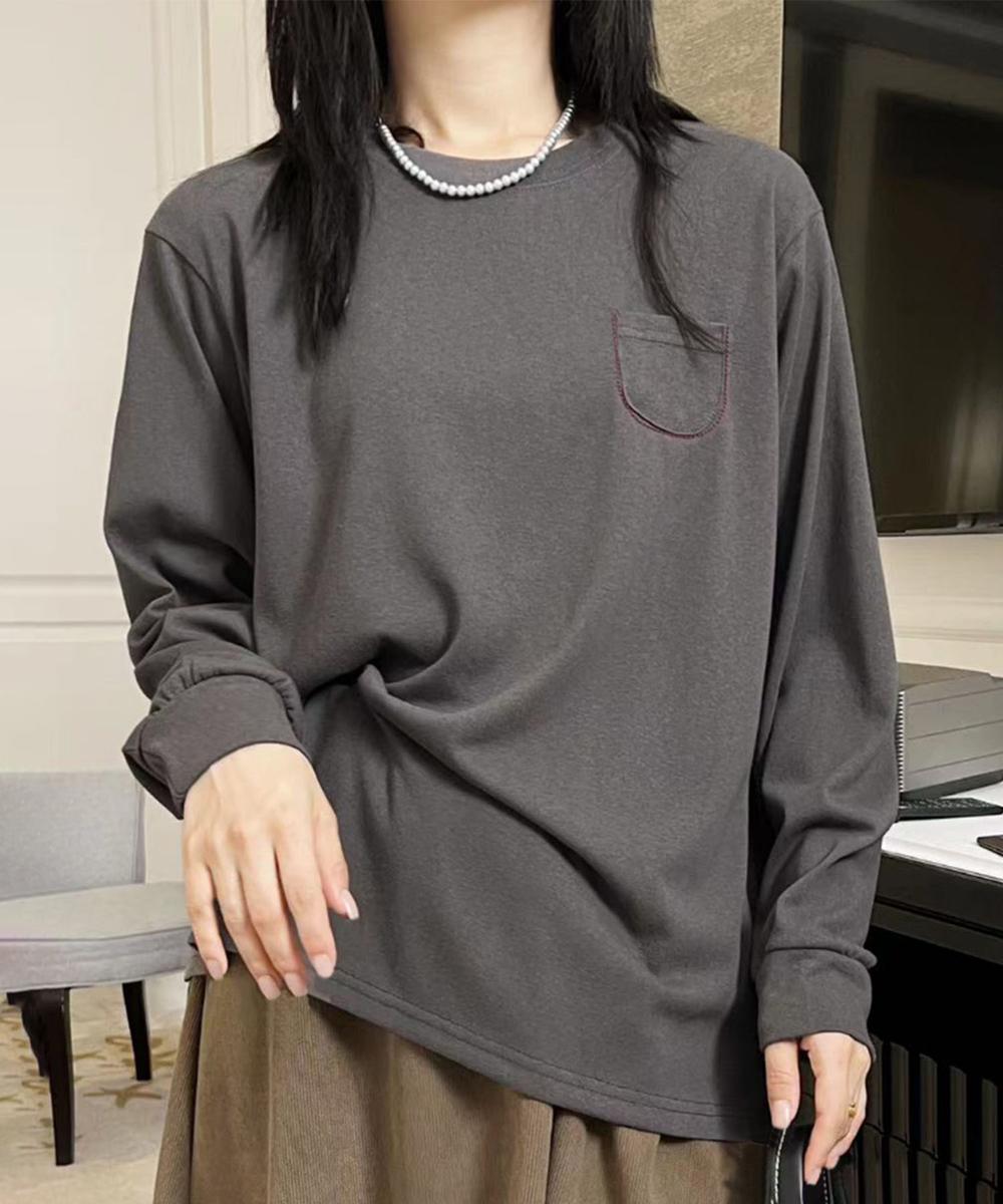 ポケット付きシンプルロングスリーブTシャツ