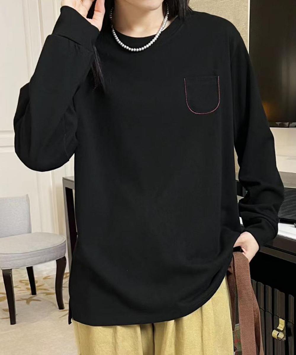 ポケット付きシンプルロングスリーブTシャツ