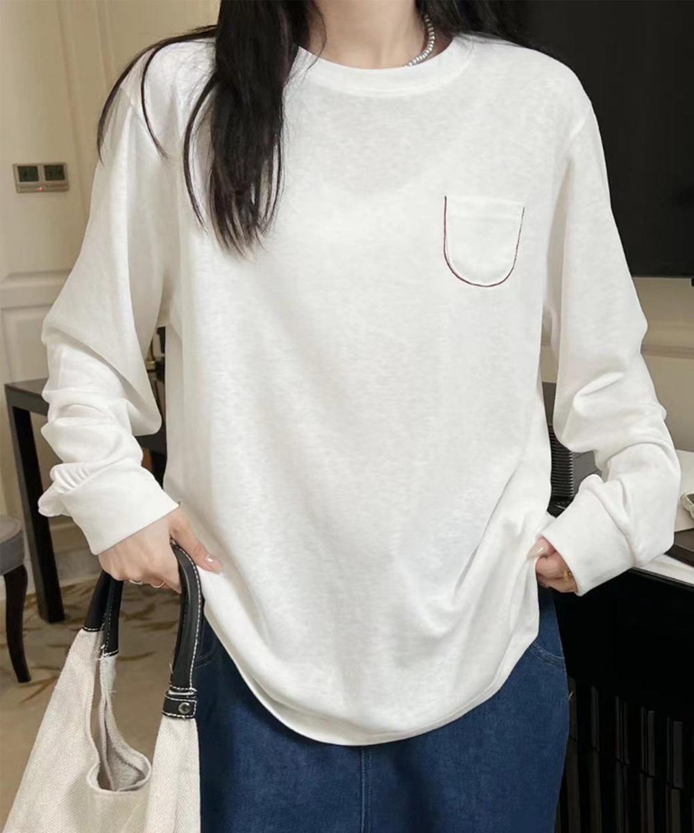 ポケット付きシンプルロングスリーブTシャツ