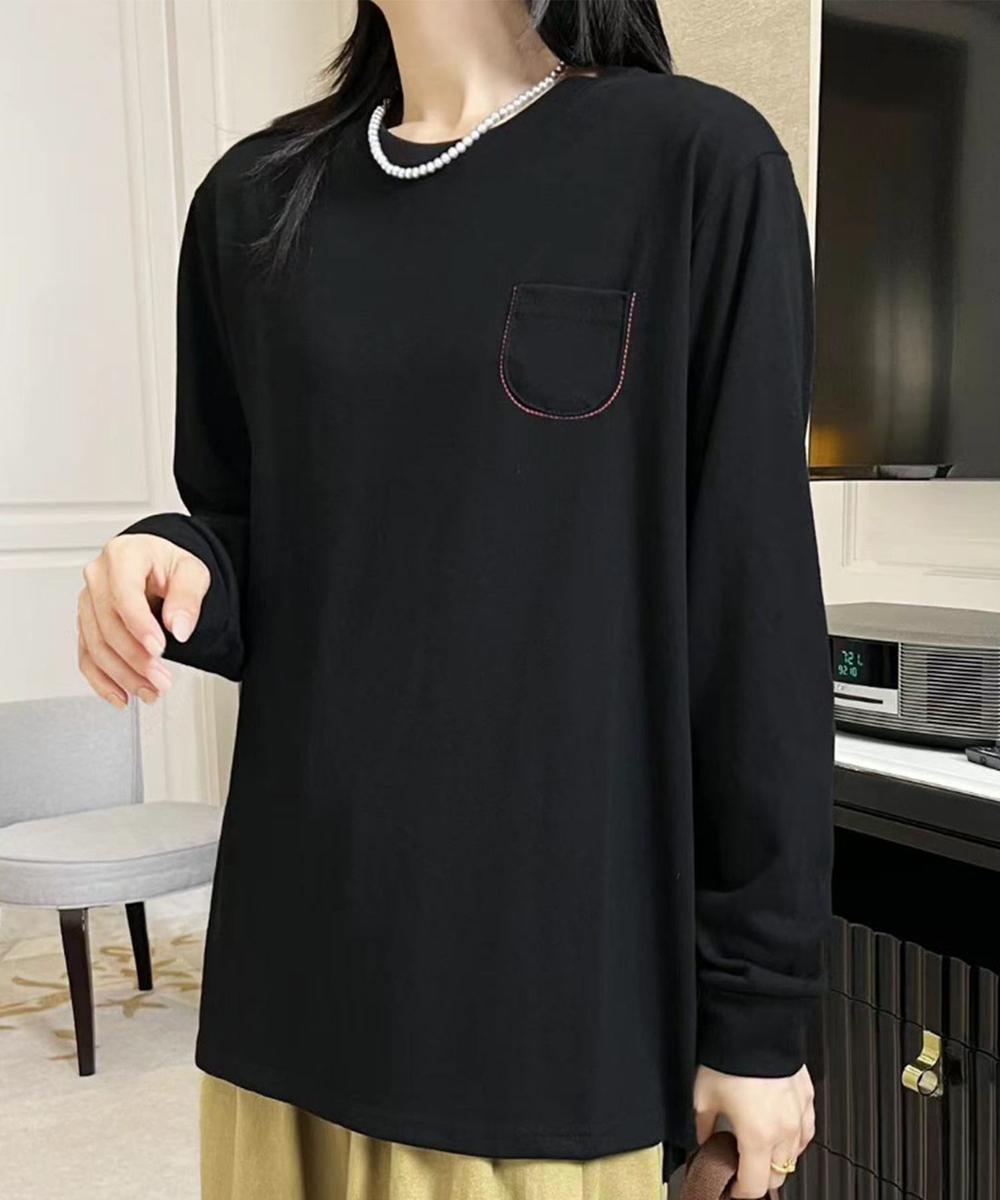 ポケット付きシンプルロングスリーブTシャツ