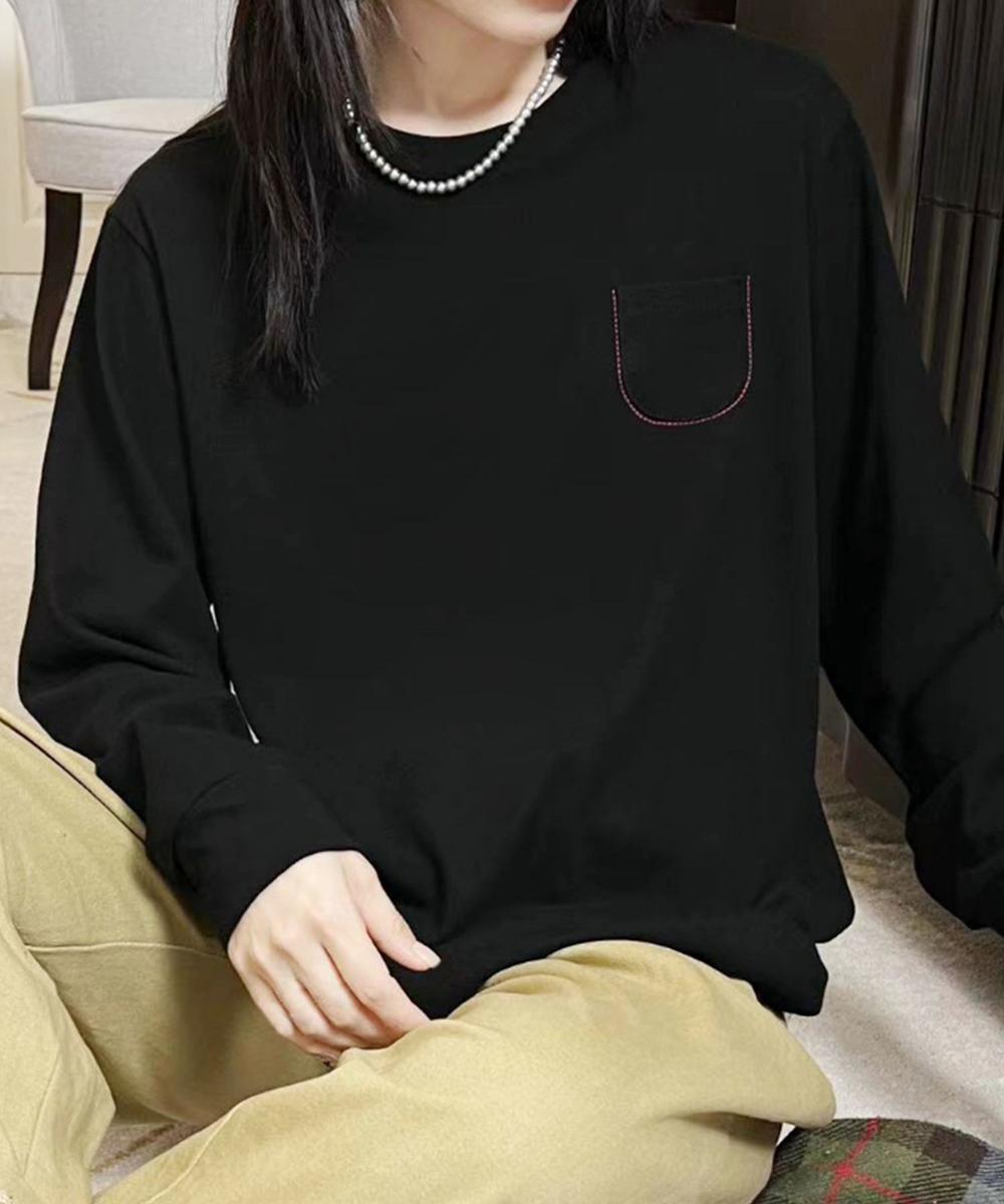 ポケット付きシンプルロングスリーブTシャツ