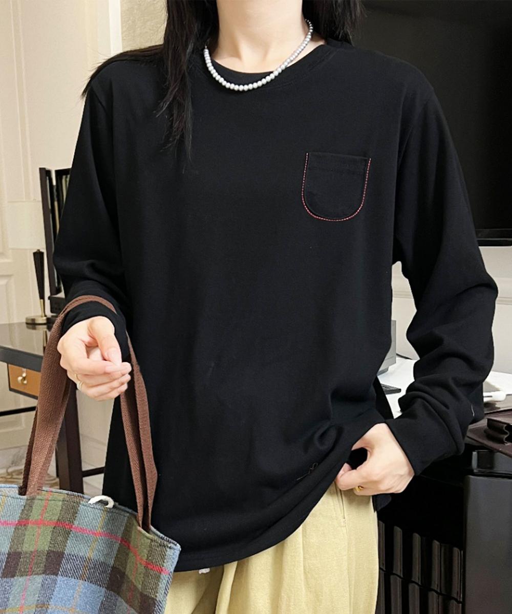 ポケット付きシンプルロングスリーブTシャツ