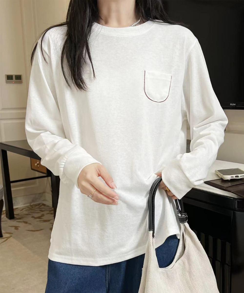 ポケット付きシンプルロングスリーブTシャツ
