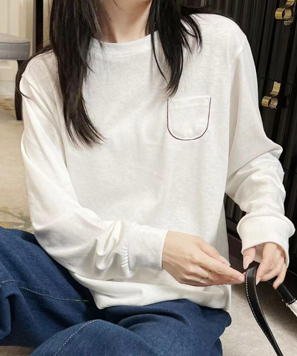 ポケット付きシンプルロングスリーブTシャツ