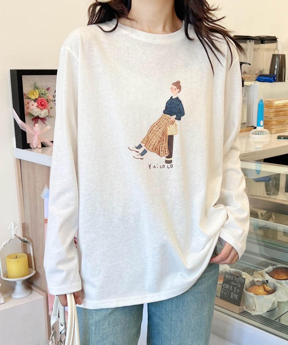 かわいいイラストロングスリーブTシャツ